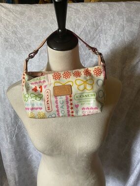 COACH Multicolor Logo & Floral Canvas Shoulder Bag